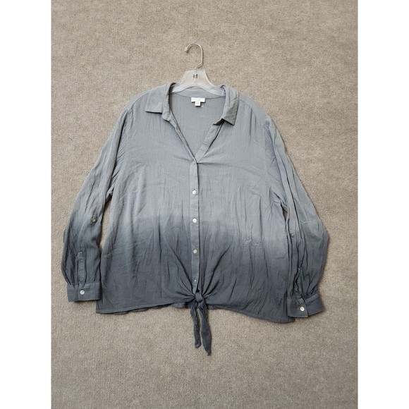 J Jill Button Front Blouse Womens XL Gray Ombre Gauze Lightweight Tie Front - Picture 1 of 8